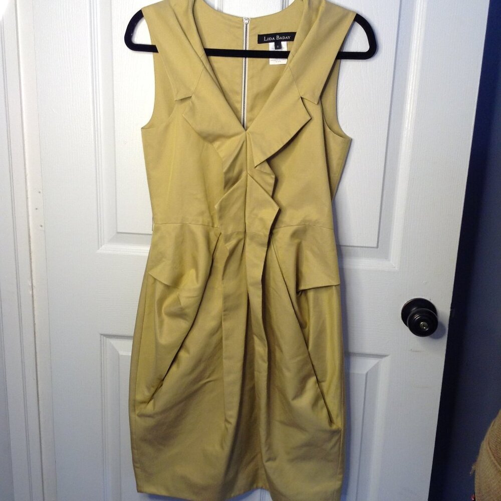 VTG Lida Baday Tucked Dress "6" Silk/Cotton Avant Garde Lux Structured Midi
